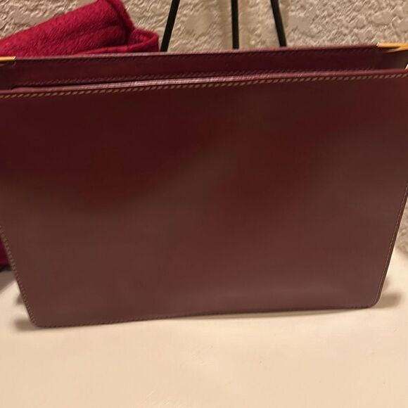 Cartier Envelope Style Clutch Bag Maroon Leather Gold Metal Corners CC Logo - Picture 10 of 13